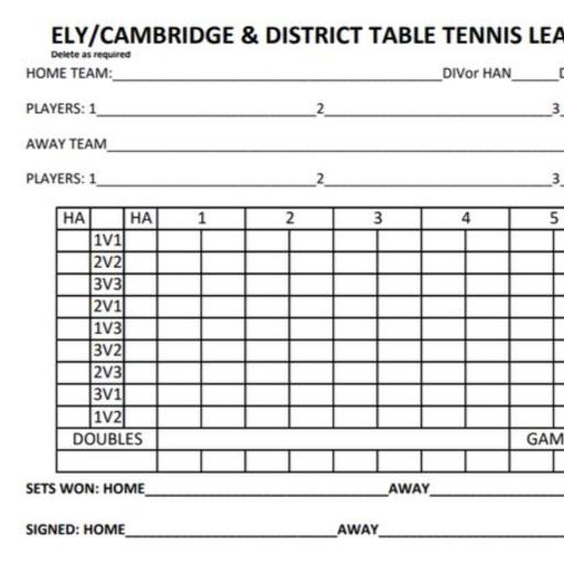 Table Tennis Scorecard